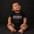 Professional Nap Dodger black organic baby bodysuit