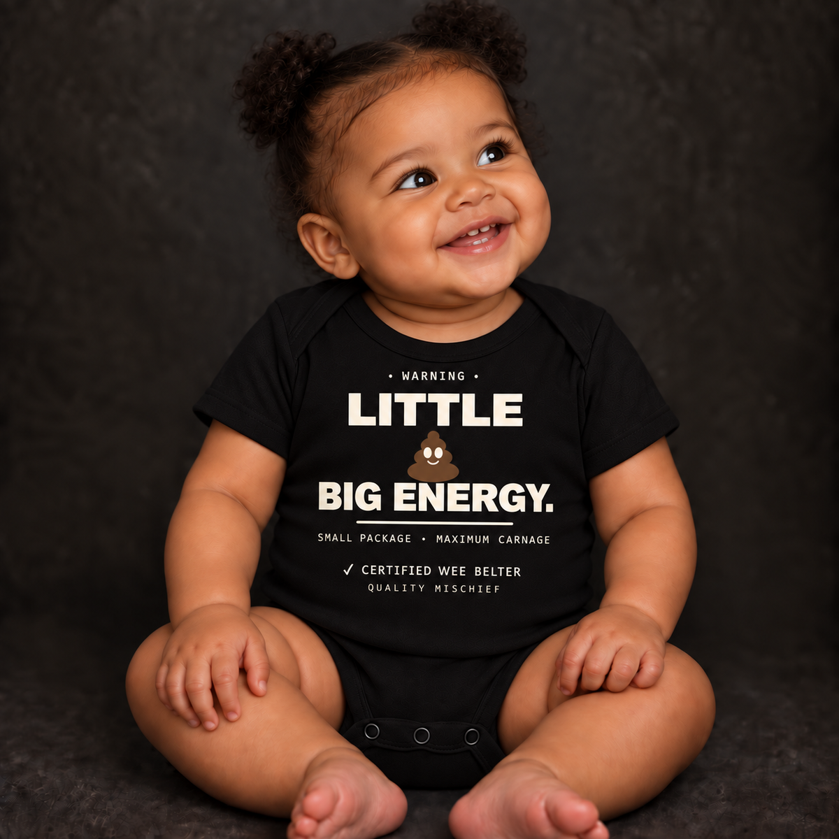 Little 💩 Big Energy black organic baby bodysuit